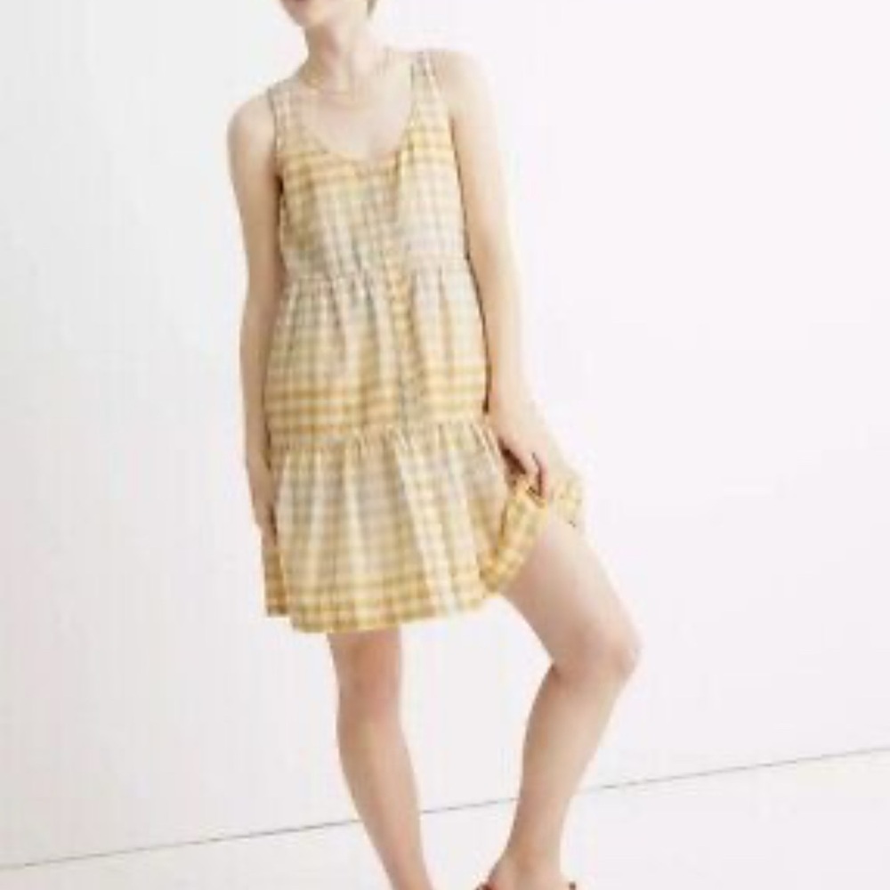 Madewell boho Yellow Plaid Sleeveless Dress XS